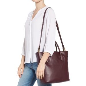 J.Crew Harper Leather Tote Vintage Cabernet wine color